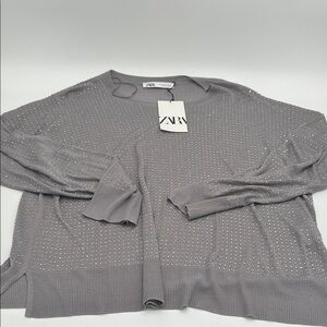Zara Women's Light Gray Studded Sweater